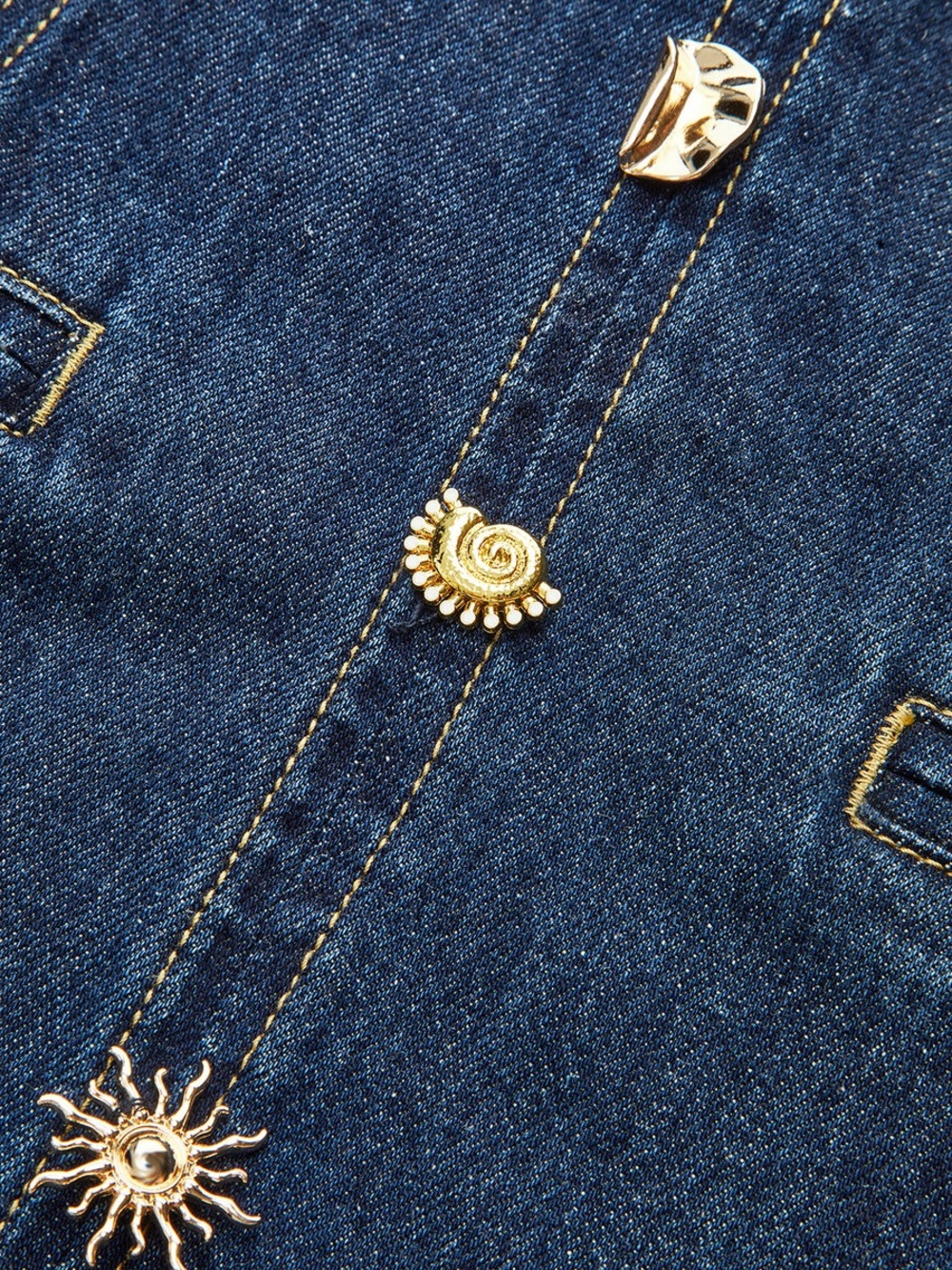 Metal Detail Denim Sleeveless Mini Dress NWT - Picture 3 of 5